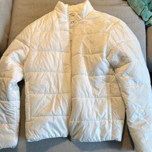 Zara White Puffer Jacket with Glossy Finish and High Collar